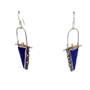 Earrings Natural Lapis Afghanistan 925 Silver 14K Gold  7.1 Gr 50mm x 20mmSilver